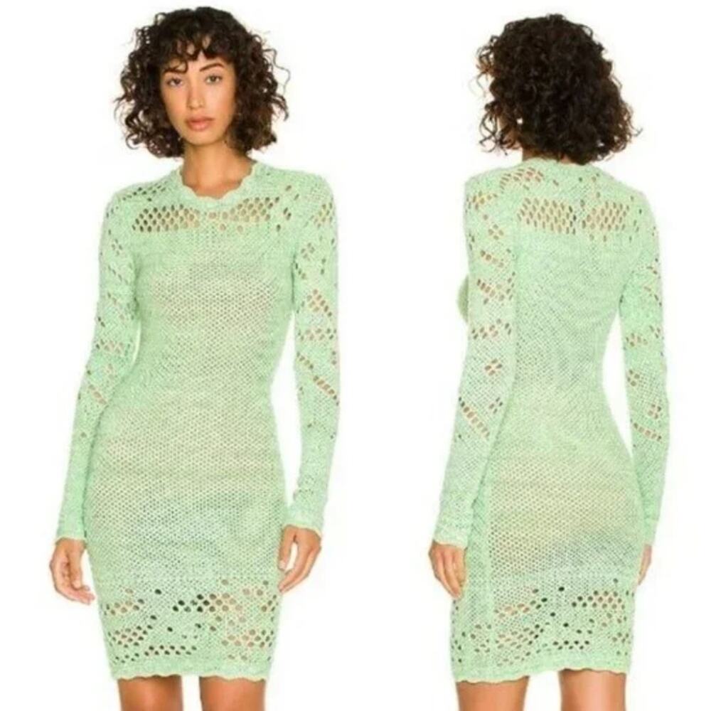 Ronny Kobo Collection Mint Green Crochet Long Sleeve Dress